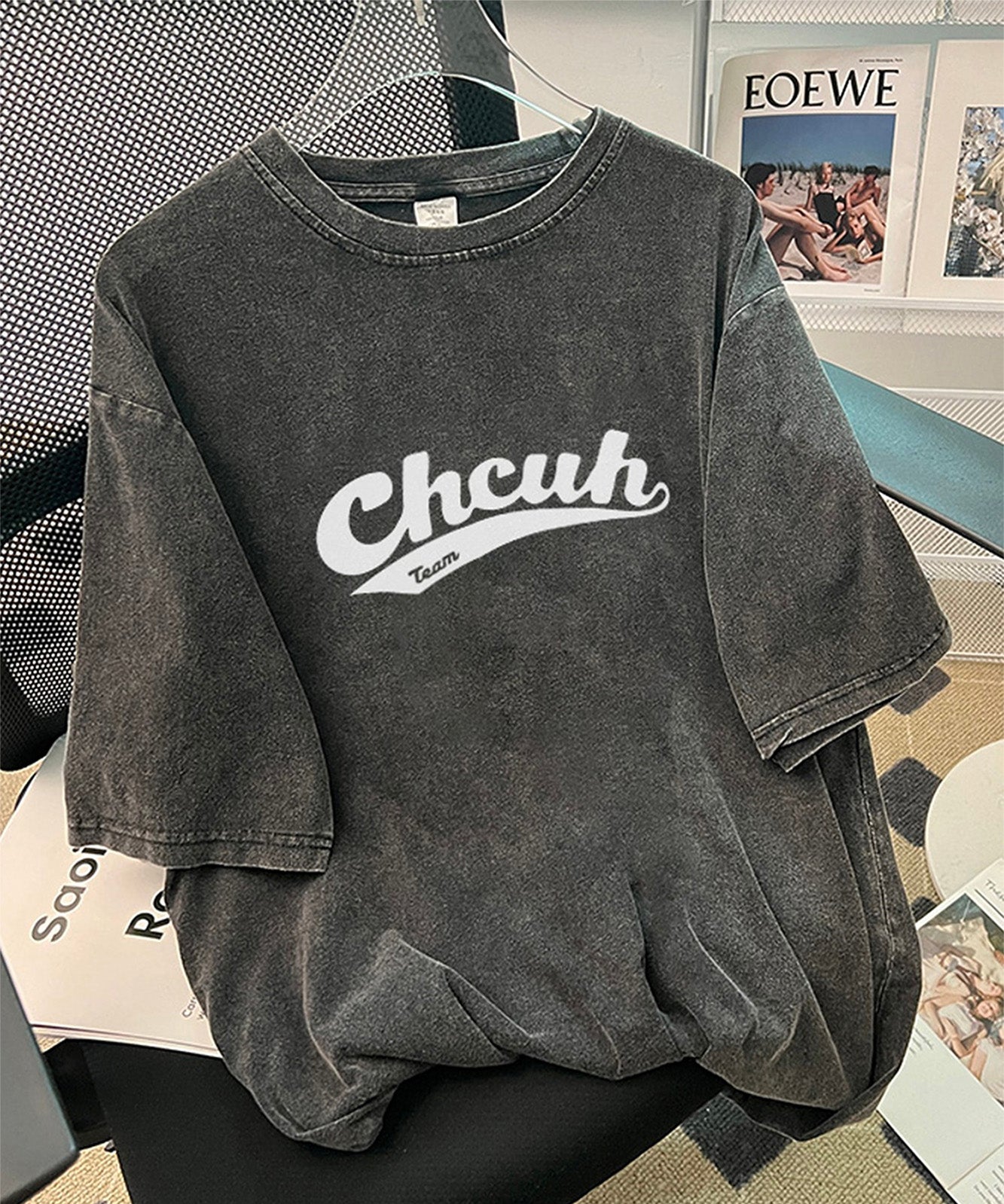 DEVICE select ビッグシルエット ジャンキープリント ピグメント 半袖 Tシャツ 古着風 フライドポテト カレッジロゴ メンズ レディース ユニセックス