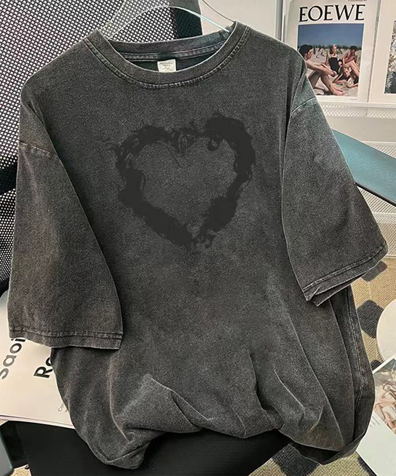 DEVICE select ビッグシルエット ジャンキープリント ピグメント 半袖 Tシャツ 古着風 フライドポテト カレッジロゴ メンズ レディース ユニセックス