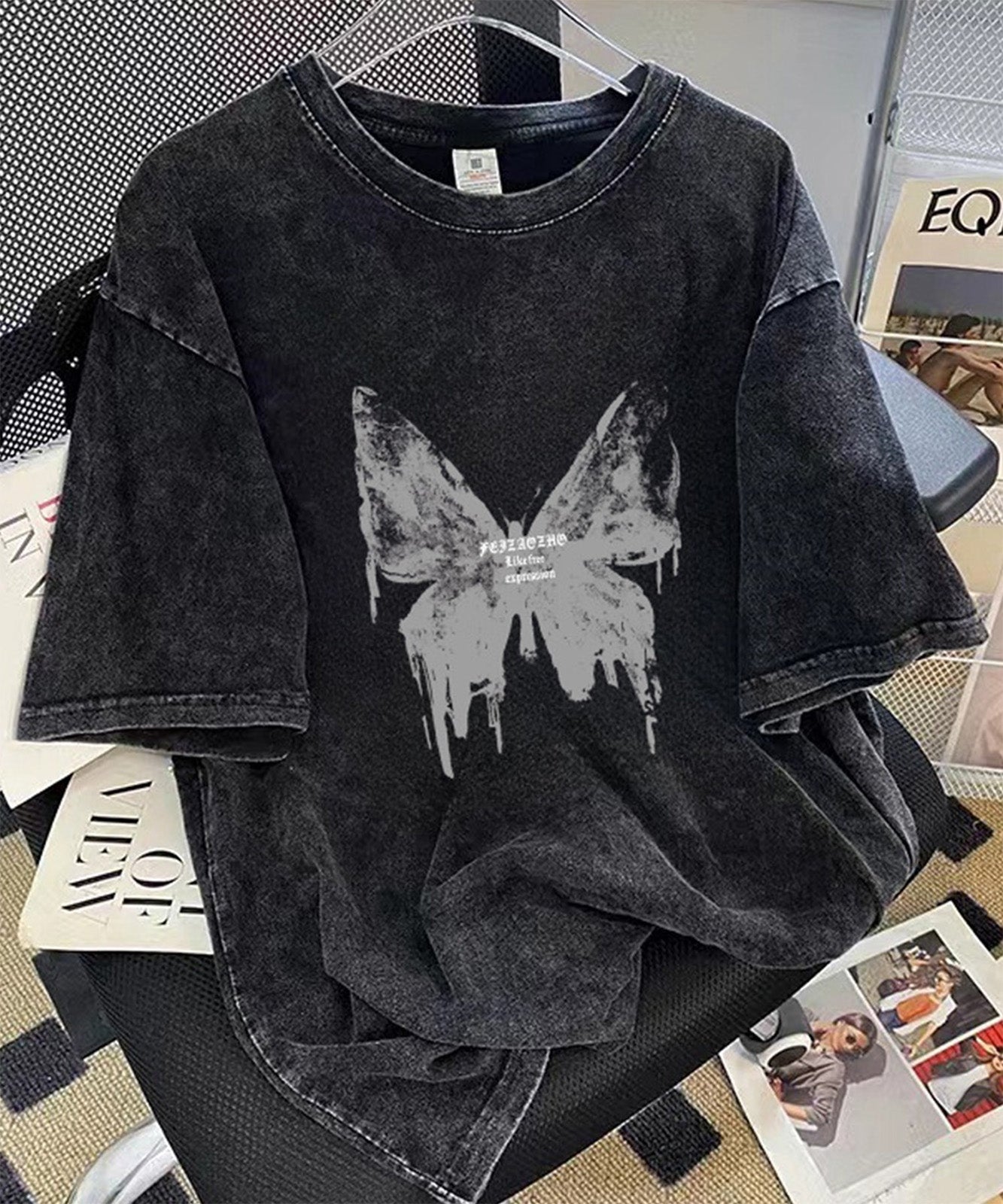 DEVICE select ビッグシルエット ジャンキープリント ピグメント 半袖 Tシャツ 古着風 フライドポテト カレッジロゴ メンズ レディース ユニセックス
