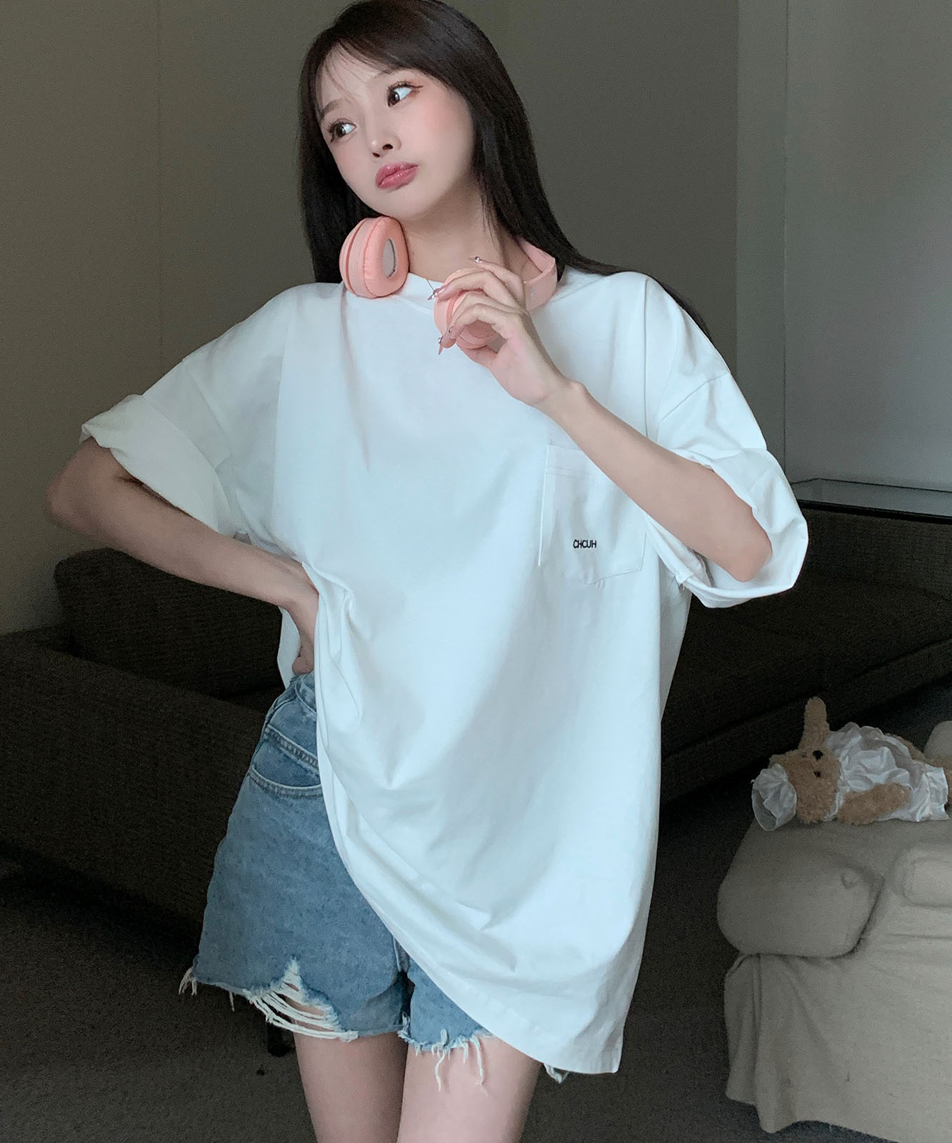 DEVICE select オーバーサイズ ポケット刺繍 コットン 半袖 Tシャツ メンズ レディース ユニセックス