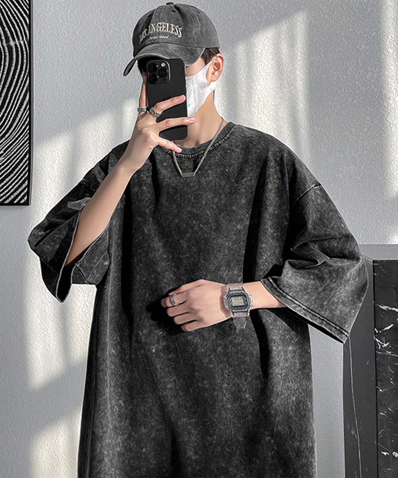 DEVICE select ビッグシルエット シンプル ピグメント 半袖 無地 Tシャツ 古着風 メンズ レディース ユニセックス