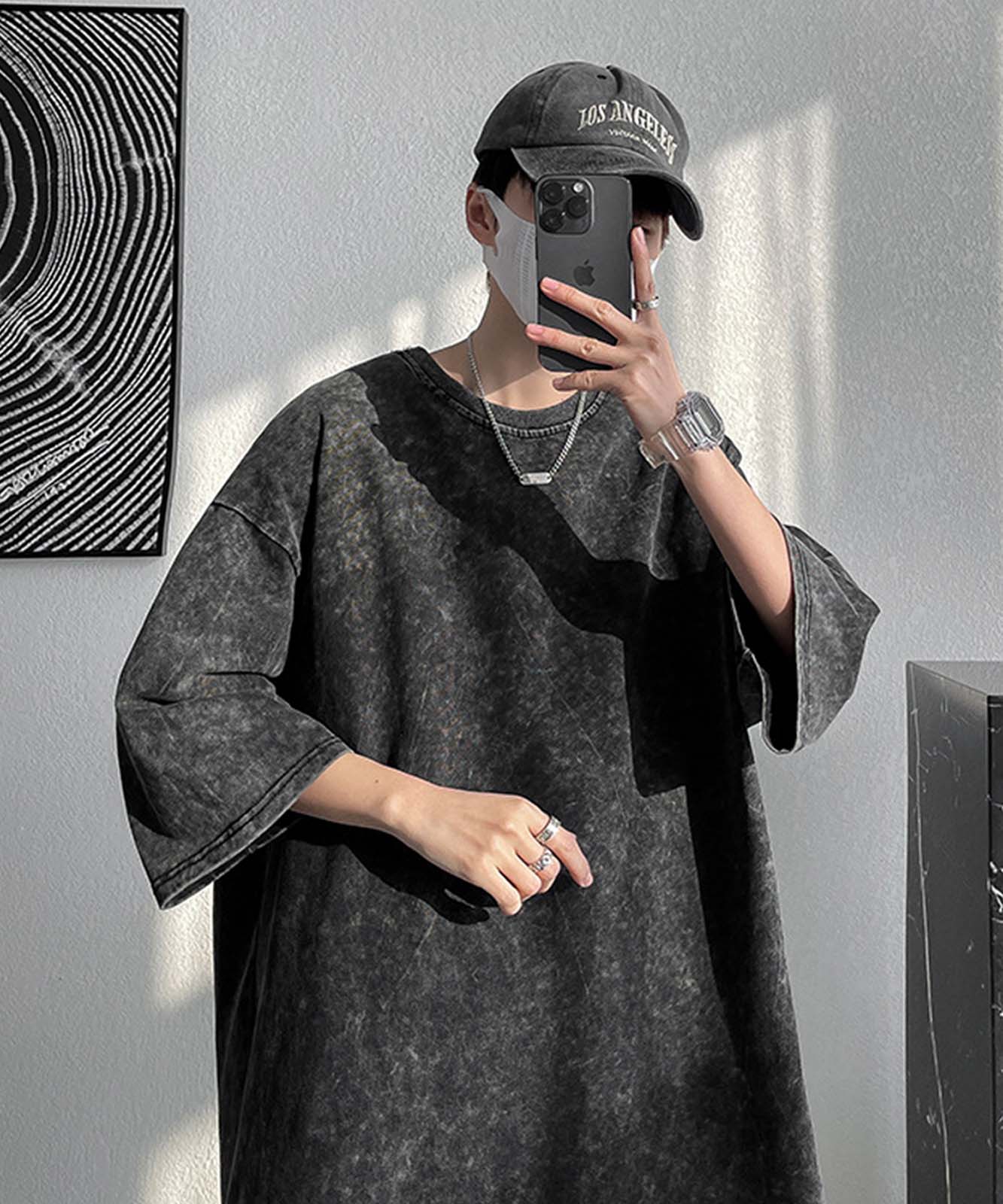 DEVICE select ビッグシルエット シンプル ピグメント 半袖 無地 Tシャツ 古着風 メンズ レディース ユニセックス