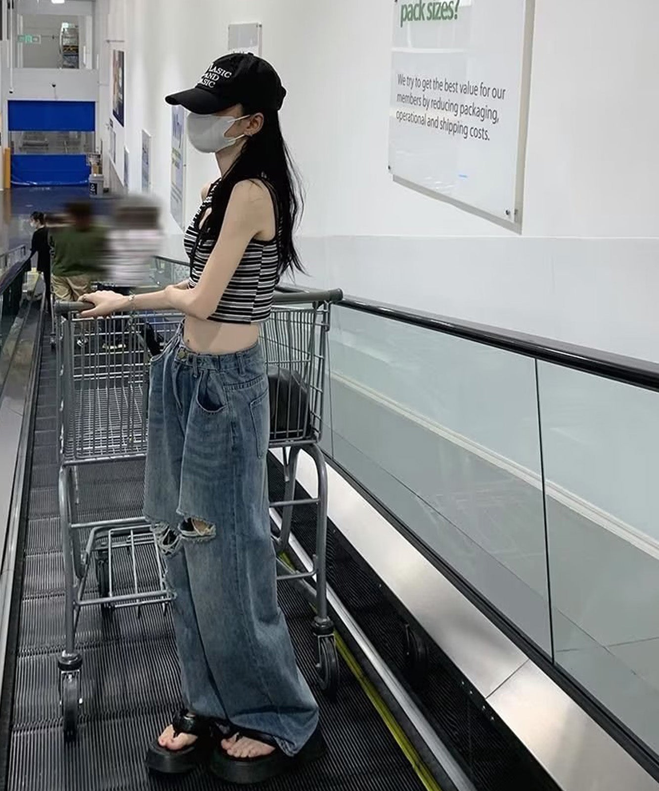 DEVICE select ルーズクラッシュ ダメージ デニムパンツ ノームコア グランパコア レディース