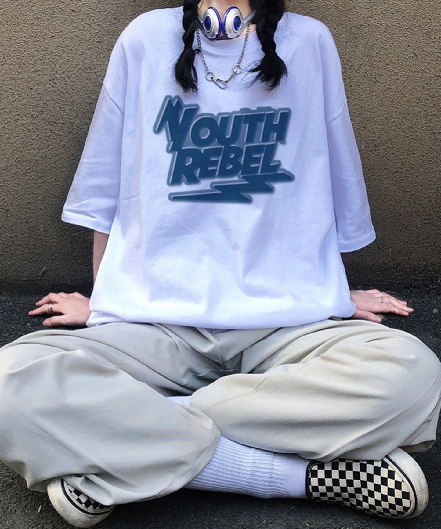 ビッグシルエット ルーズ シンプル 古着風 フロント ロゴ オーバーサイズ 半袖 Tシャツ