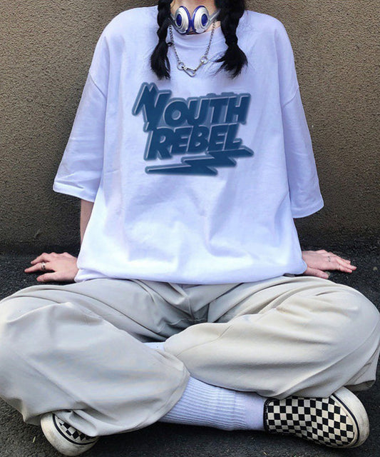 ビッグシルエット ルーズ シンプル 古着風 フロント ロゴ オーバーサイズ 半袖 Tシャツ