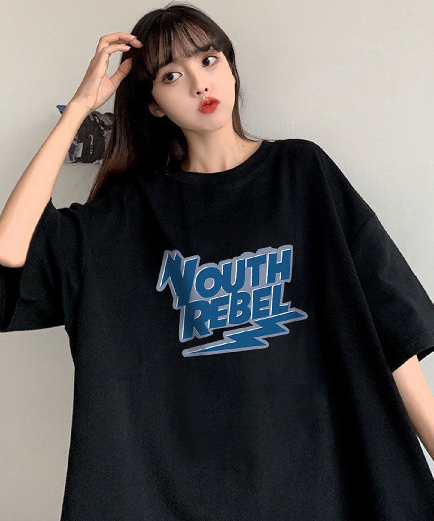 ビッグシルエット ルーズ シンプル 古着風 フロント ロゴ オーバーサイズ 半袖 Tシャツ