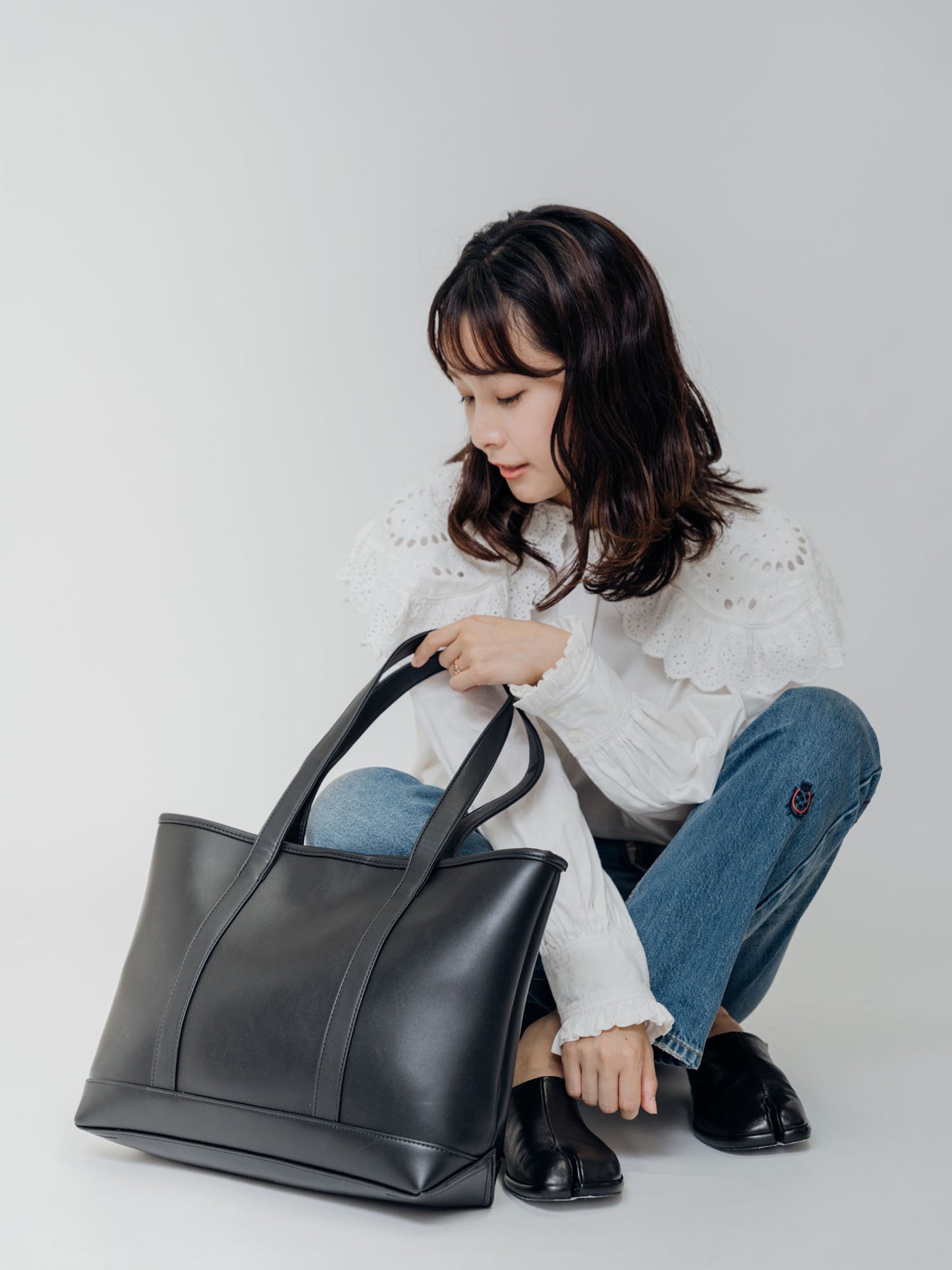 DEVICE＋ フェイクレザー シックデザイントートバッグ