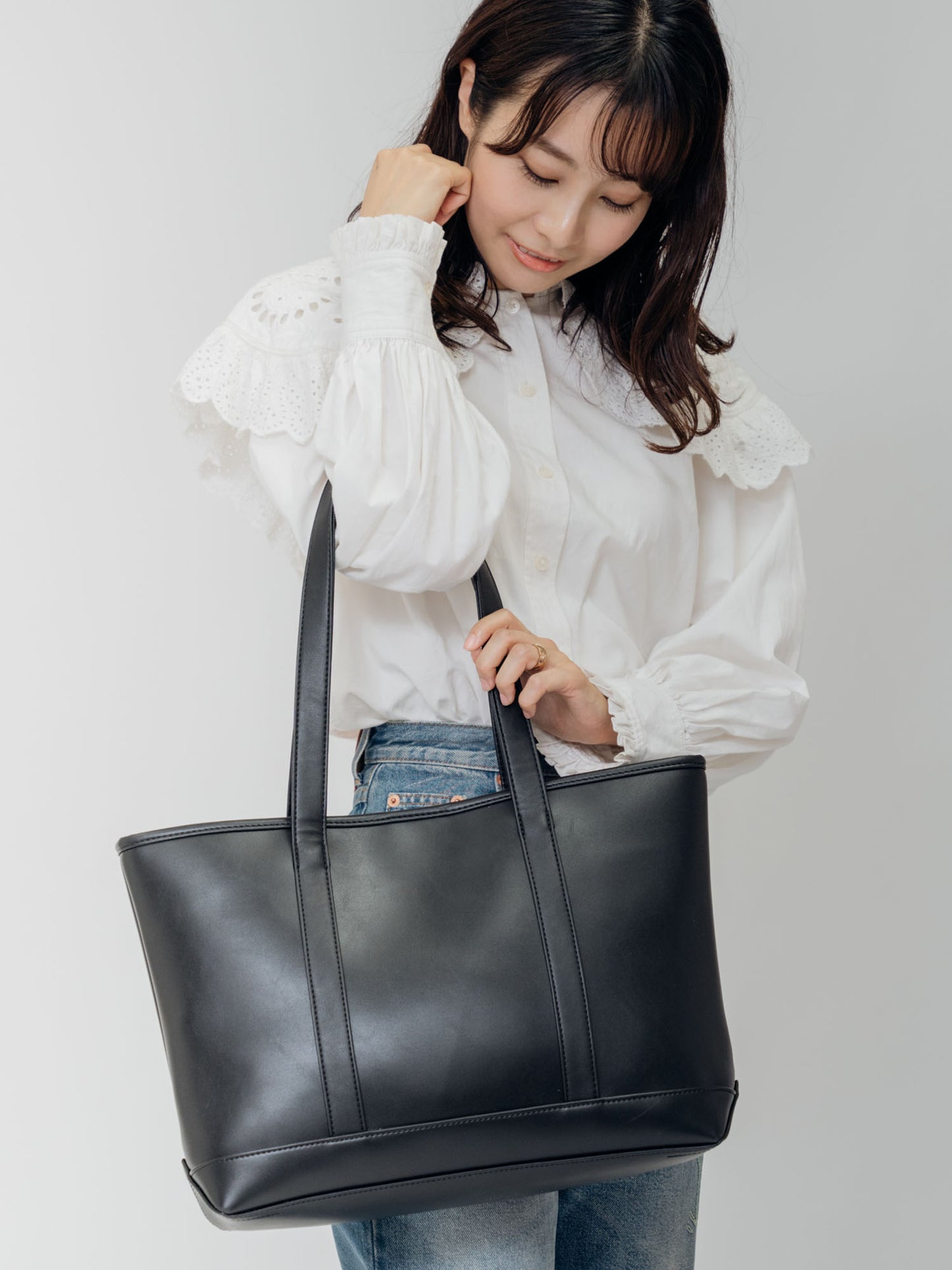 DEVICE＋ フェイクレザー シックデザイントートバッグ
