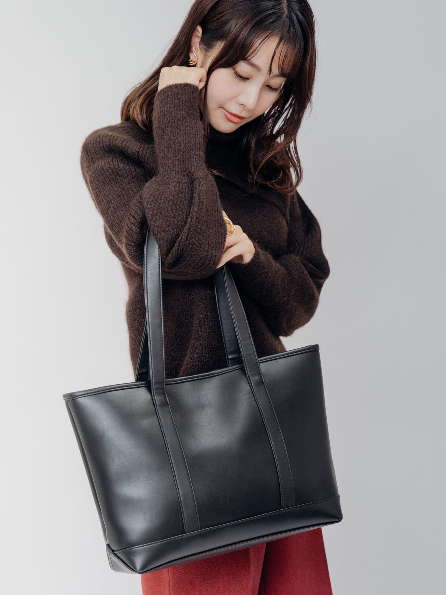 DEVICE＋ フェイクレザー シックデザイントートバッグ