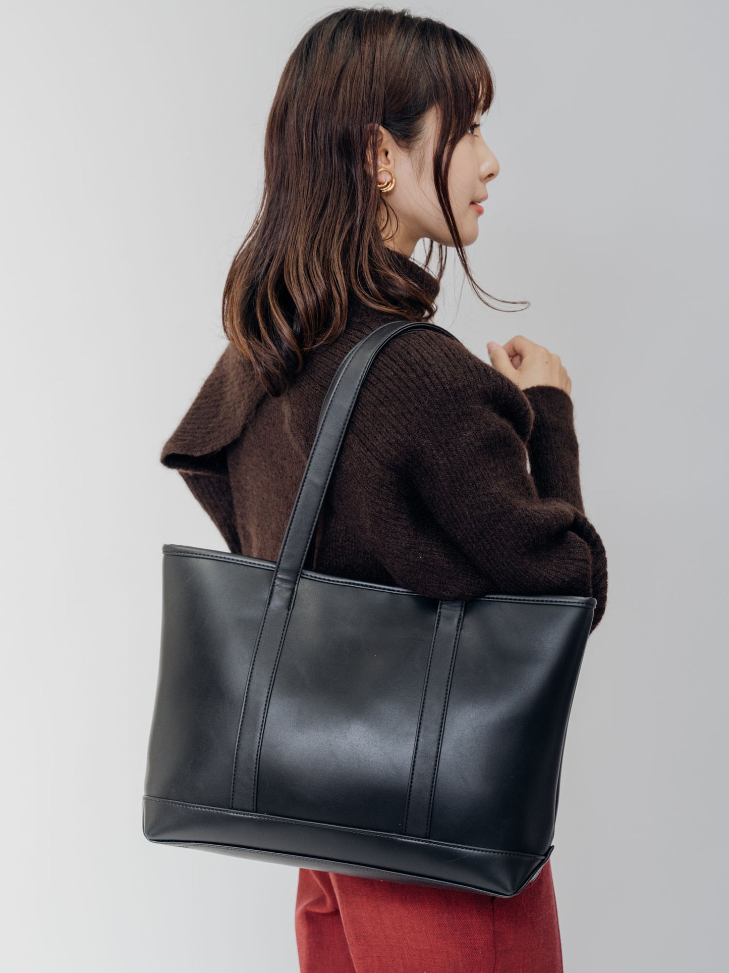 DEVICE＋ フェイクレザー シックデザイントートバッグ