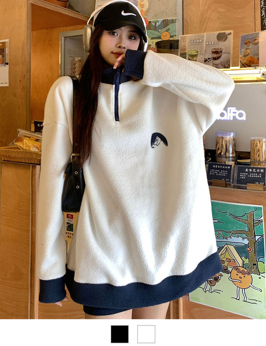 DEVICE select ビッグシルエット ワンポイント刺繍 ハーフジップ トラックジャケット オーバーサイズ メンズ レディース 秋服 冬服