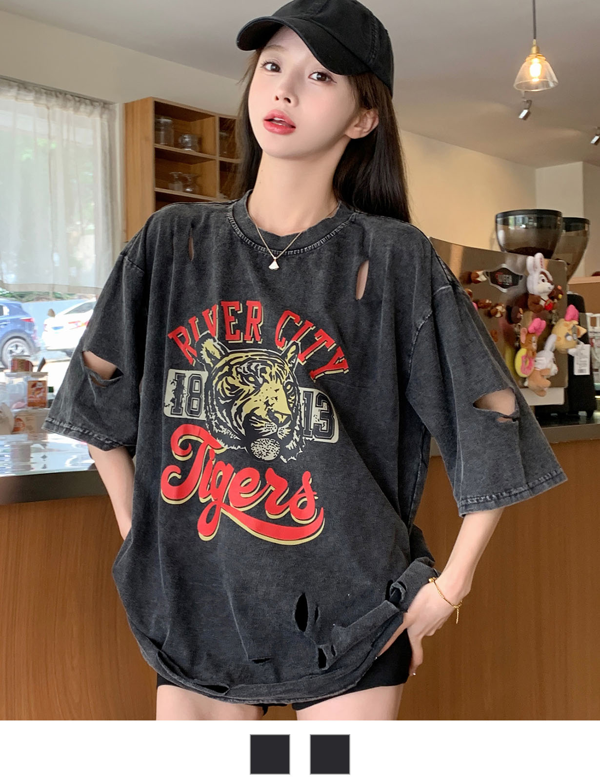 DEVICE select タイガープリント ダメージ加工 ピグメント 半袖 Tシャツ メンズ レディース