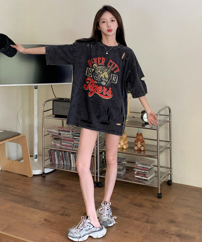 DEVICE select タイガープリント ダメージ加工 ピグメント 半袖 Tシャツ メンズ レディース
