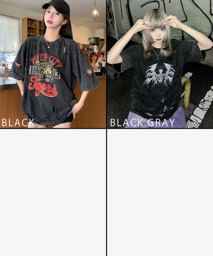 DEVICE select タイガープリント ダメージ加工 ピグメント 半袖 Tシャツ メンズ レディース