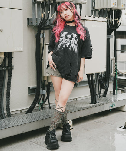 DEVICE select タイガープリント ダメージ加工 ピグメント 半袖 Tシャツ メンズ レディース