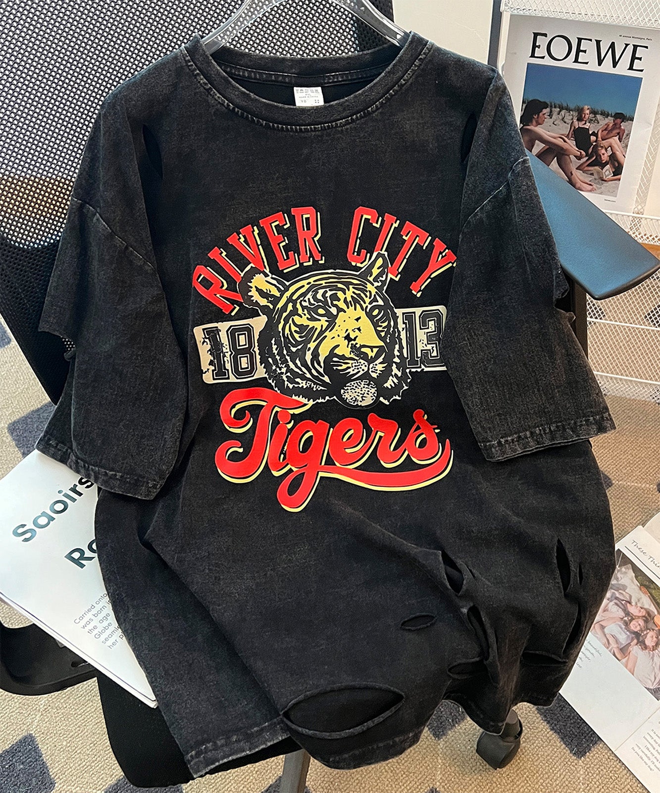 DEVICE select タイガープリント ダメージ加工 ピグメント 半袖 Tシャツ メンズ レディース