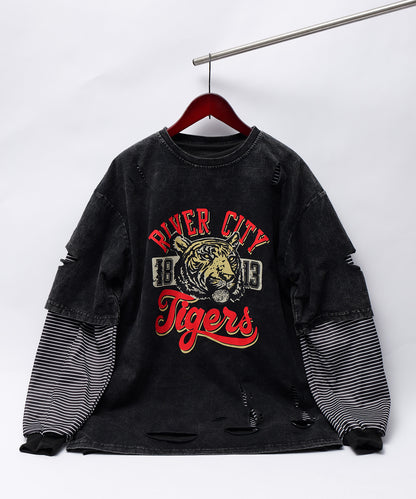 DEVICE select タイガープリント ダメージ加工 ピグメント 半袖 Tシャツ メンズ レディース