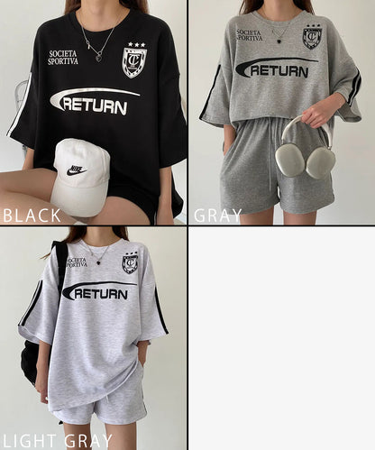 DEVICE select ユニフォームTシャツ トップス＆ショートパンツ 2点セット ルームウェア セットアップ ワンマイルウェア レディース