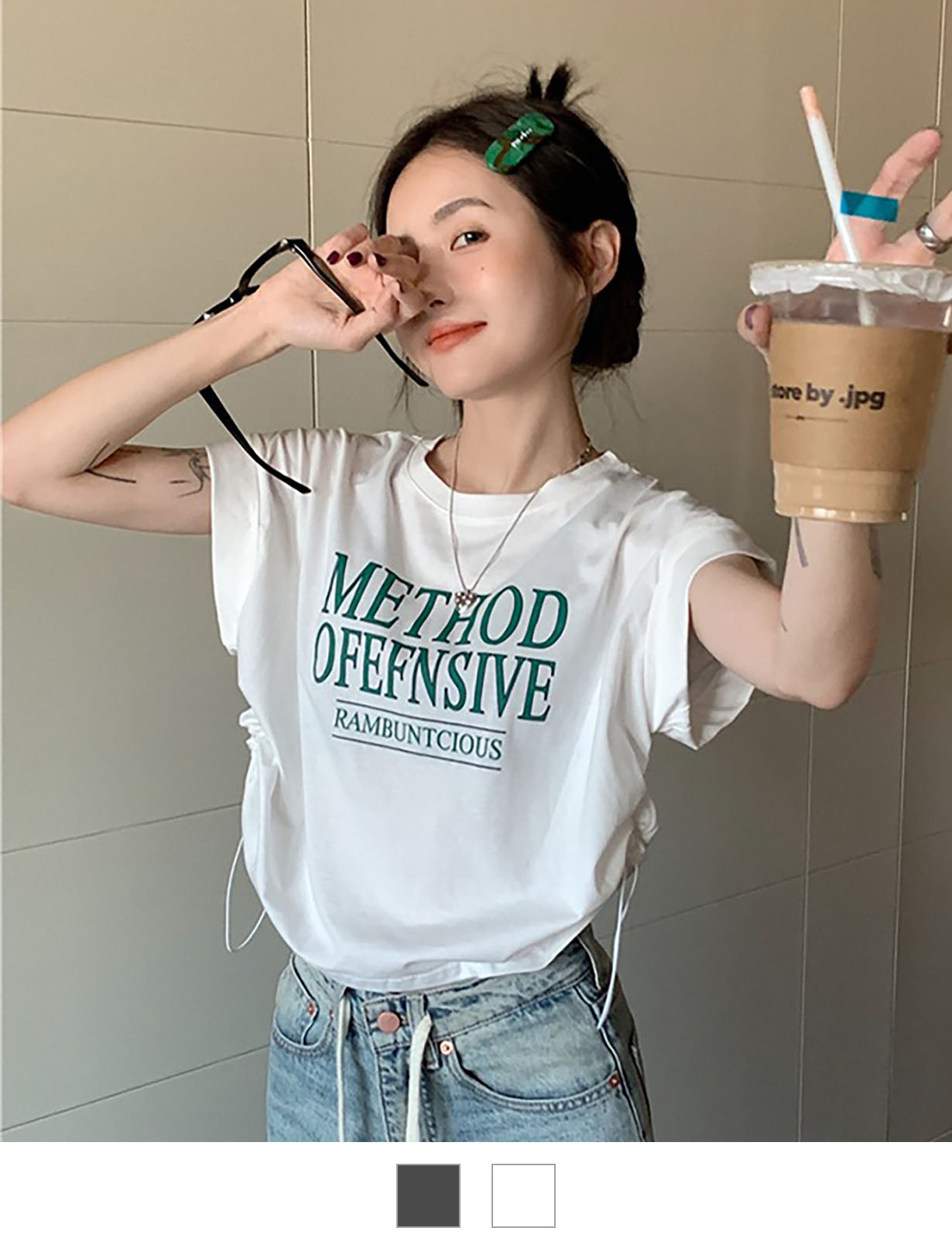 DEVICE select Y2K クロップド ショート丈 ドロースト ヴィンテージライク 古着半袖Tシャツ レディース