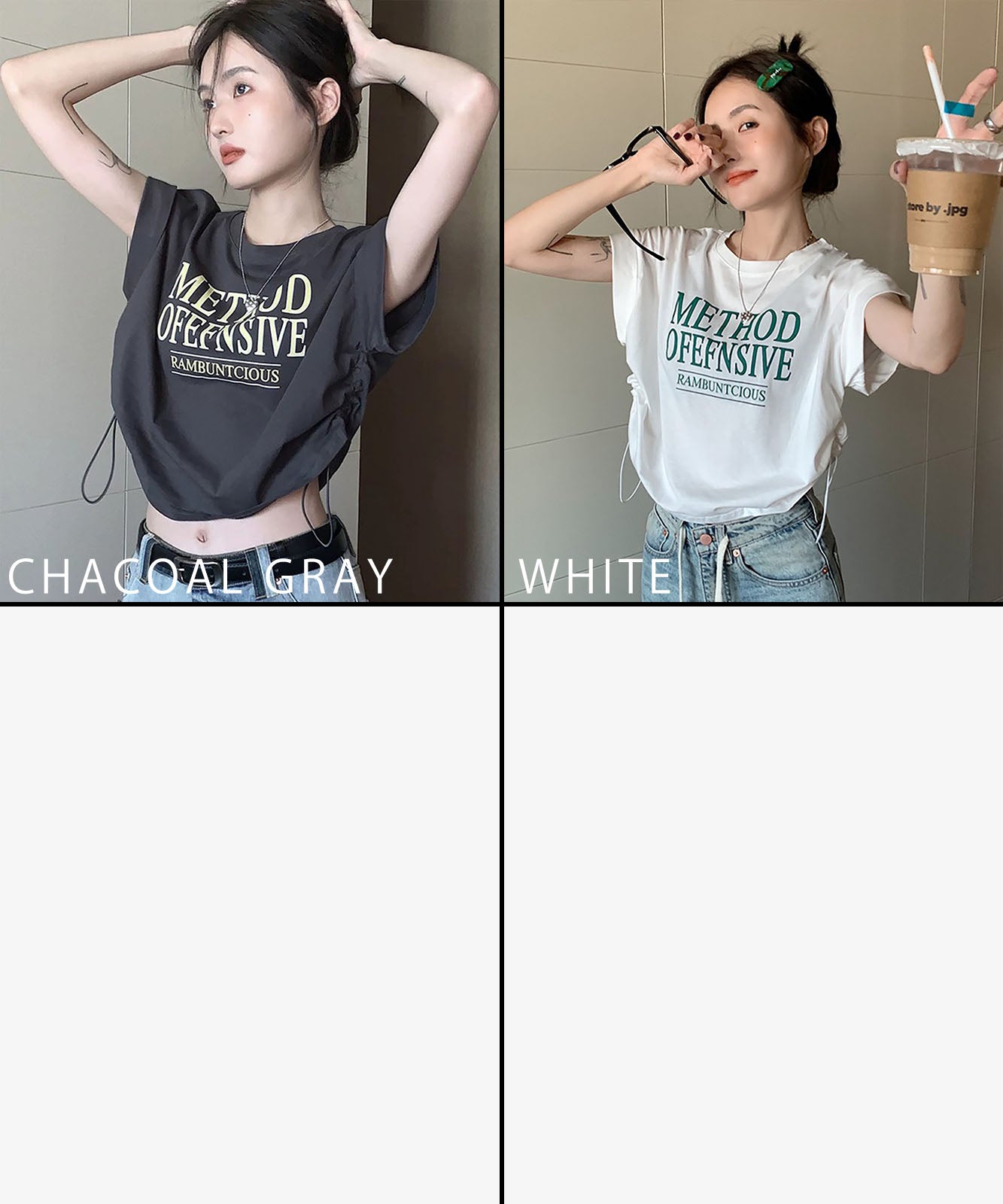 DEVICE select Y2K クロップド ショート丈 ドロースト ヴィンテージライク 古着半袖Tシャツ レディース