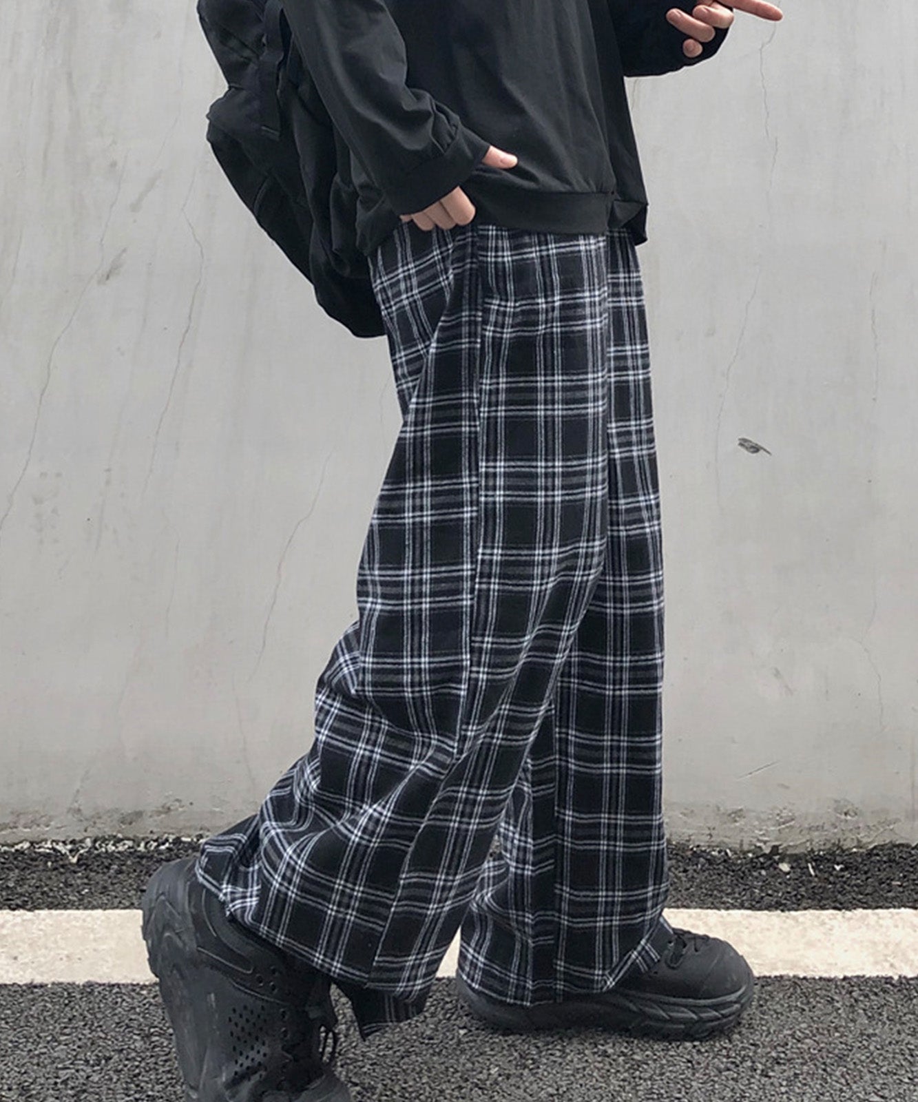 DEVICE select ハイウエスト チェックパンツ ワイド ストレート Y2K ストリート ルーズ メンズ レディース