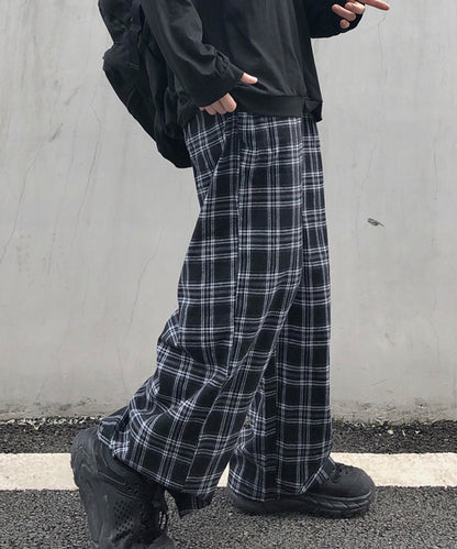 DEVICE select ハイウエスト チェックパンツ ワイド ストレート Y2K ストリート ルーズ メンズ レディース