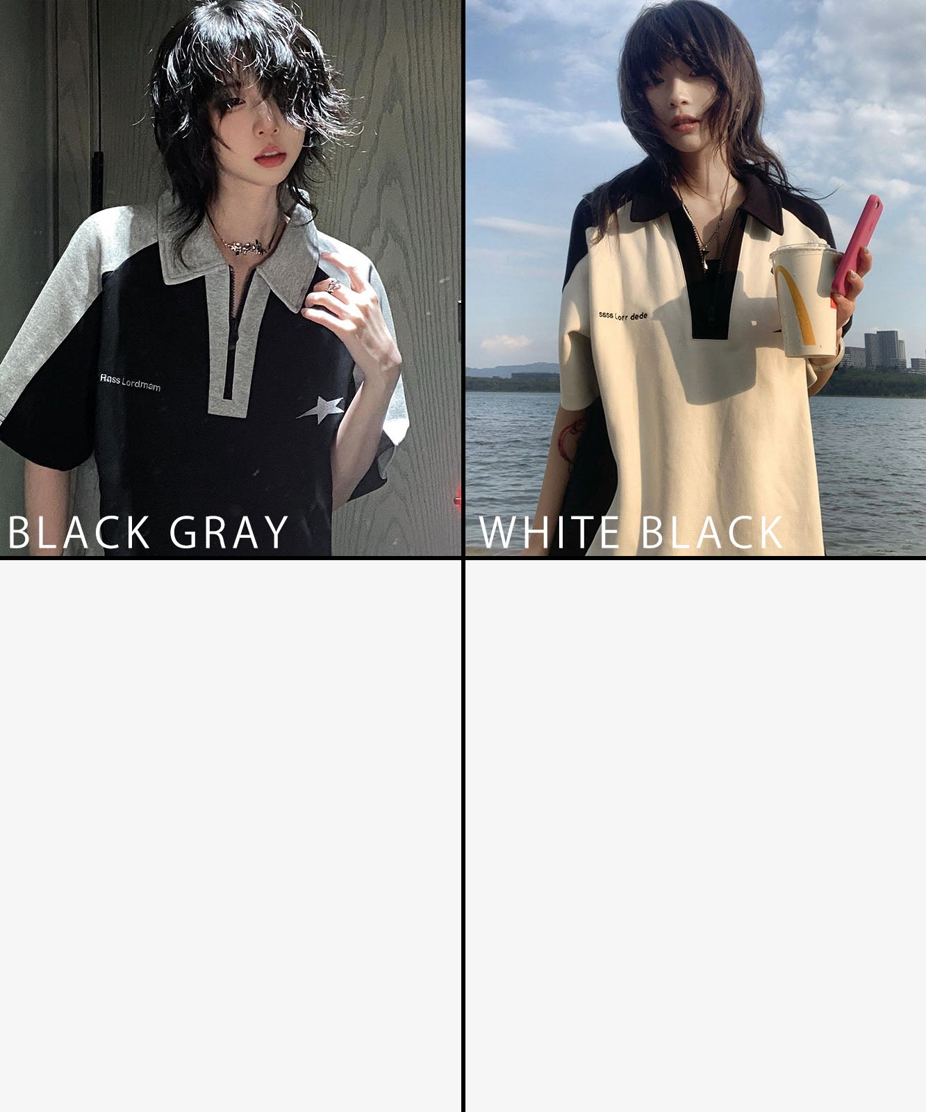 DEVICE select ハーフジップ スター ビッグシルエット 半袖 ポロシャツ Tシャツ メンズ レディース