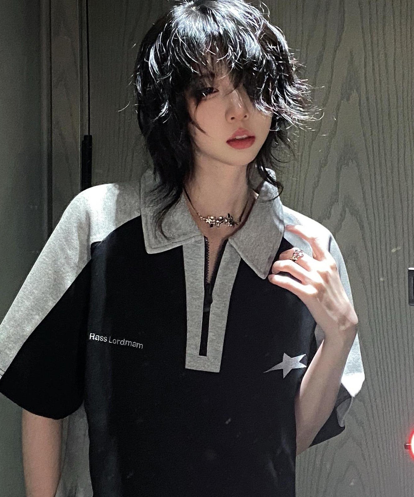 DEVICE select ハーフジップ スター ビッグシルエット 半袖 ポロシャツ Tシャツ メンズ レディース