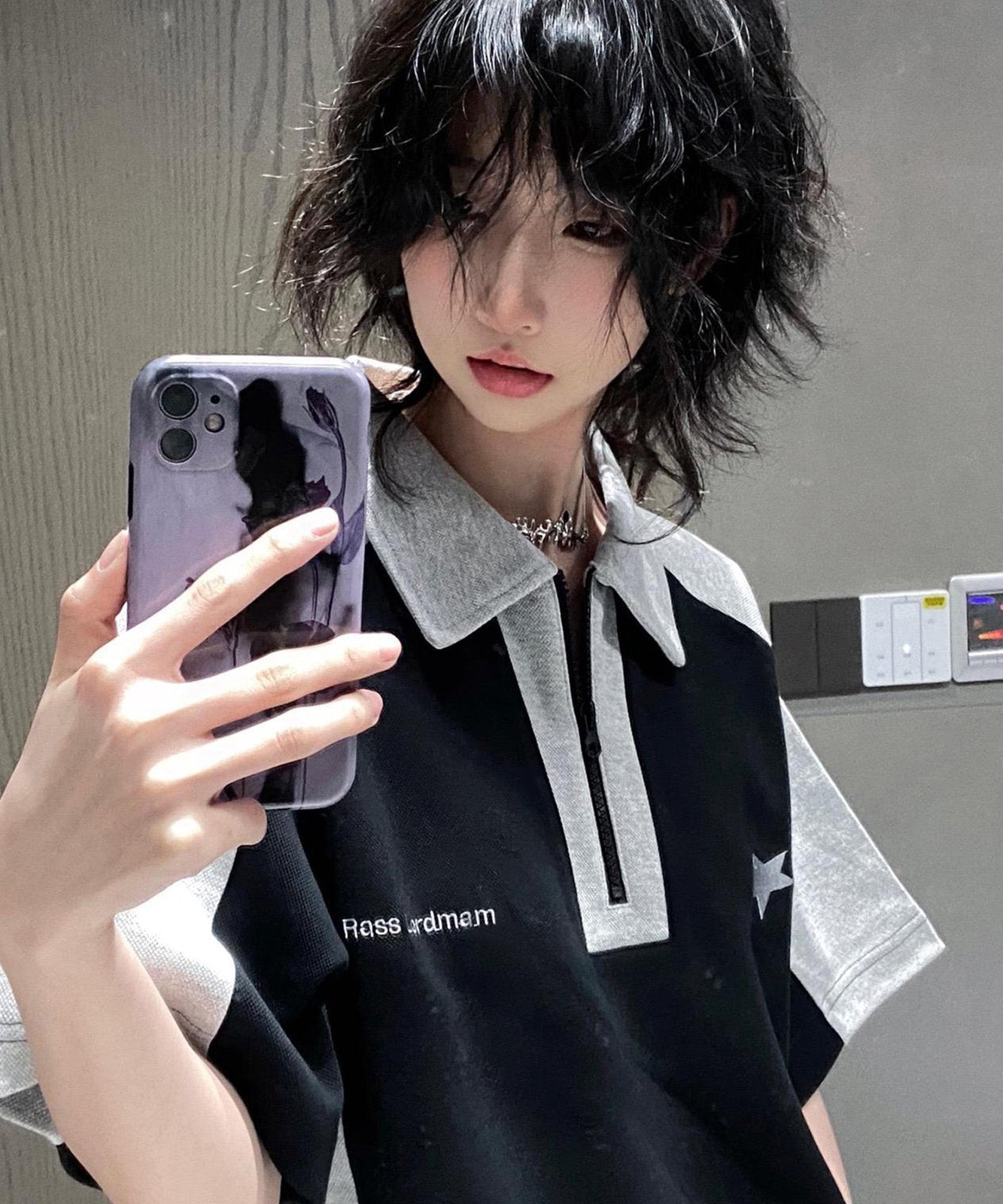 DEVICE select ハーフジップ スター ビッグシルエット 半袖 ポロシャツ Tシャツ メンズ レディース