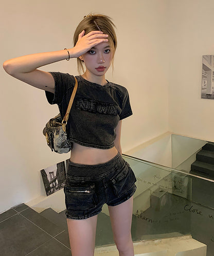 DEVICE select ピグメント クロップド ショート丈 半袖 Tシャツ ちびTシャツ レディース