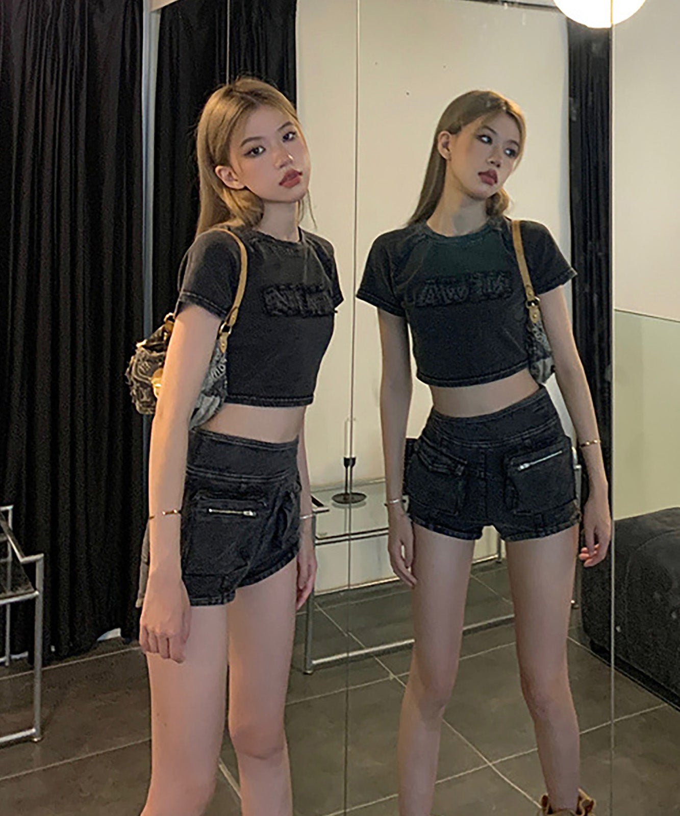 DEVICE select ピグメント クロップド ショート丈 半袖 Tシャツ ちびTシャツ レディース