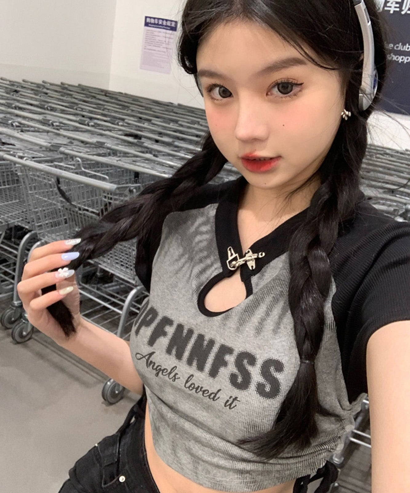 DEVICE select チャイナ風 スリット カットアウト タイダイ Y2K ストリート Tシャツ ちびTシャツ レディース