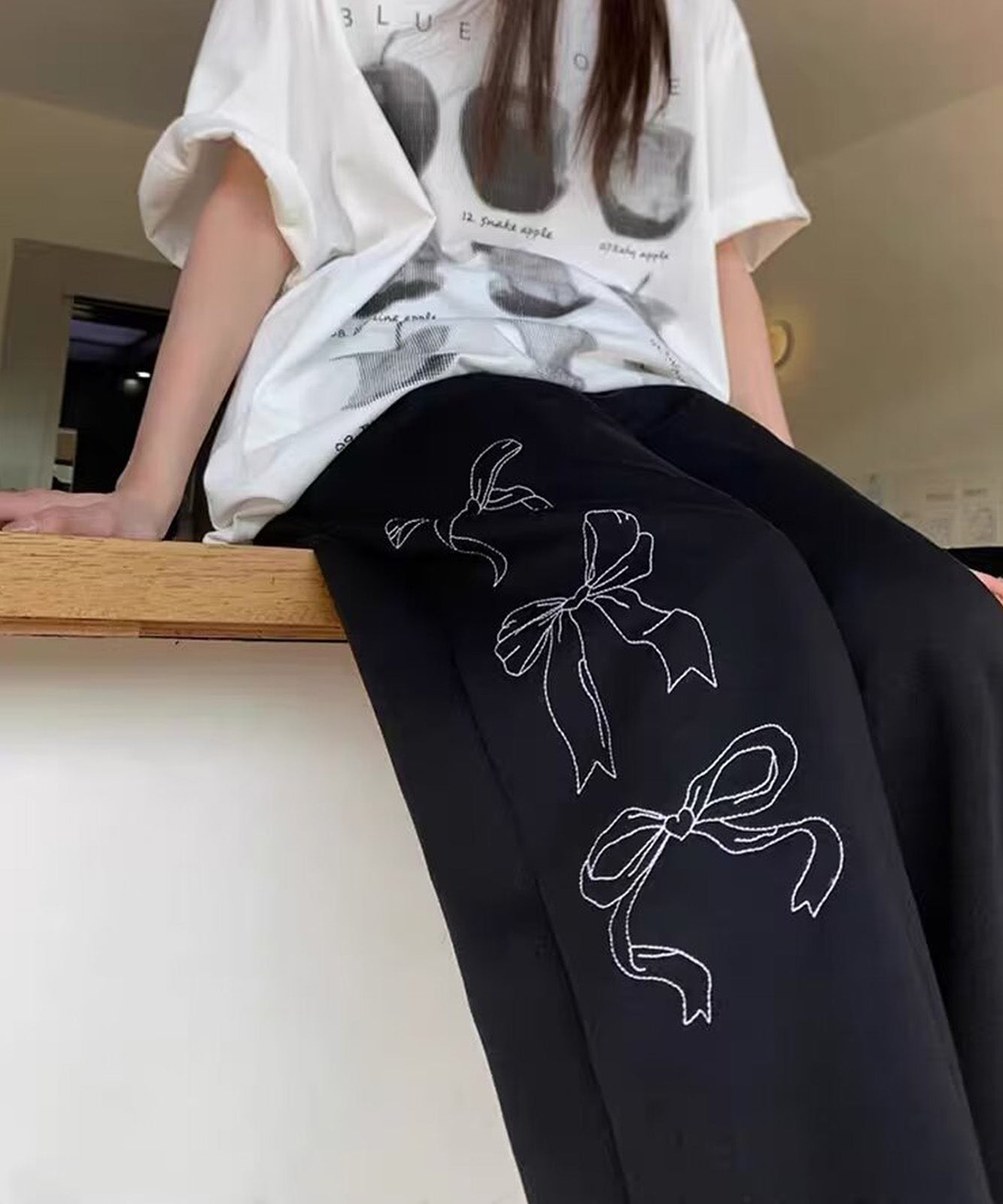 DEVICE select リボン グラフィック プリント スウェットパンツ
