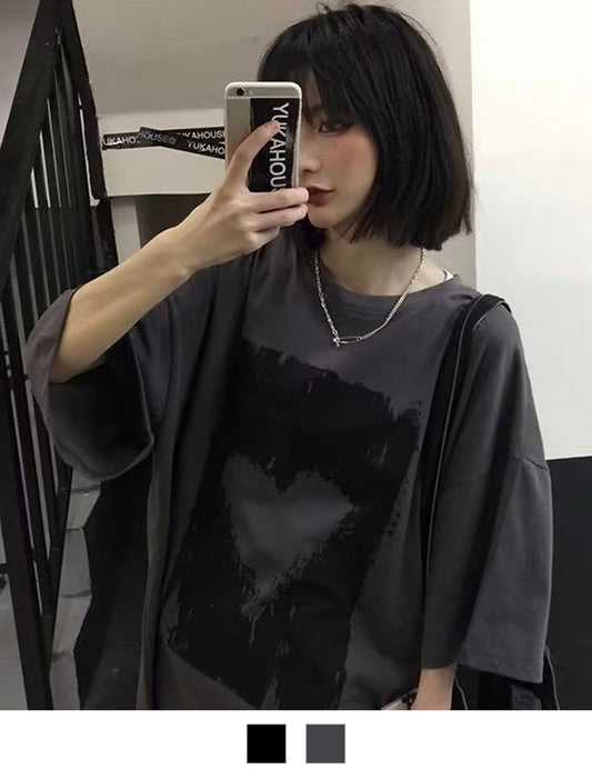 DEVICE select ヴィンテージライク ハート プリント 古着風 半袖 ビッグシルエット Tシャツ メンズ レディース