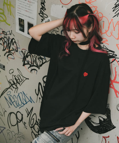DEVICE select プレーン ワンポイント ハート刺繍T ビッグシルエット メンズ レディース