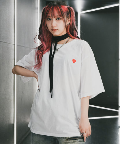 DEVICE select プレーン ワンポイント ハート刺繍T ビッグシルエット メンズ レディース