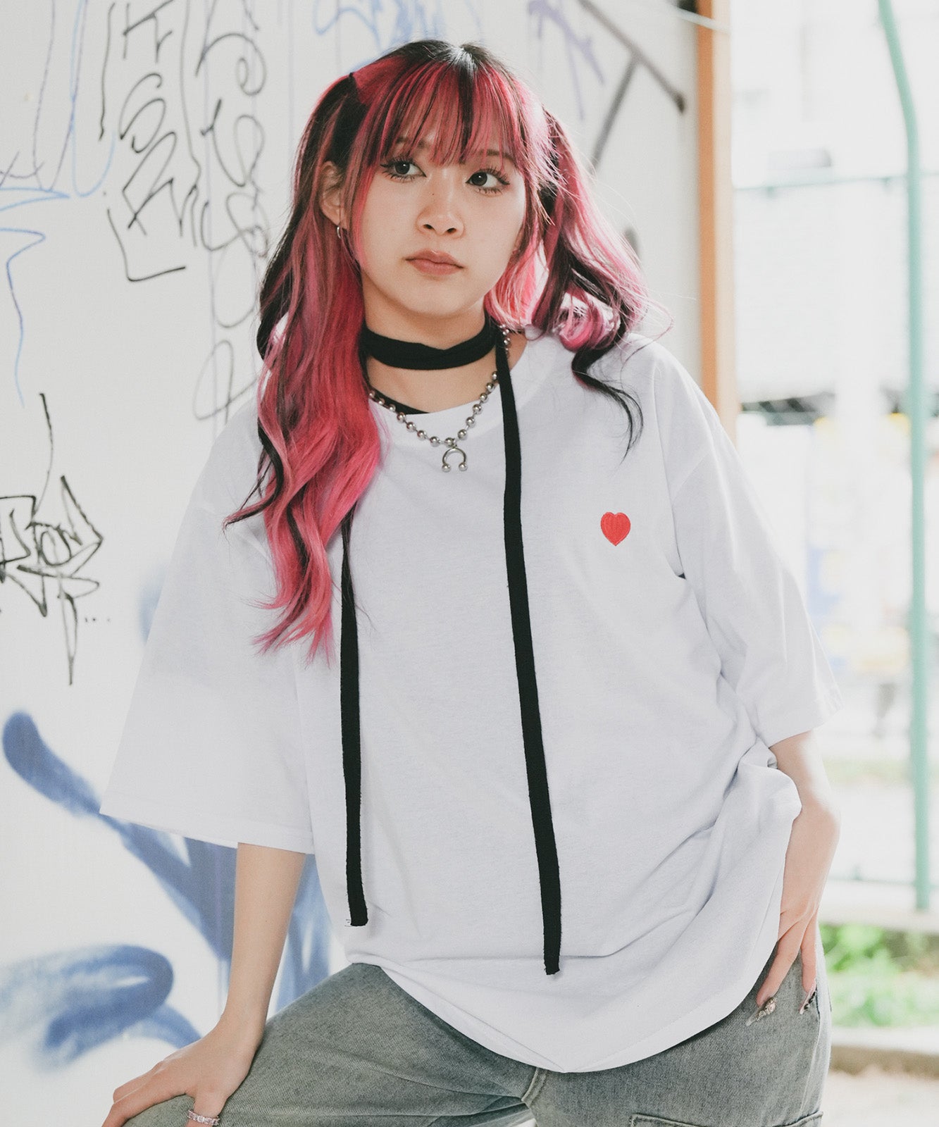DEVICE select プレーン ワンポイント ハート刺繍T ビッグシルエット メンズ レディース