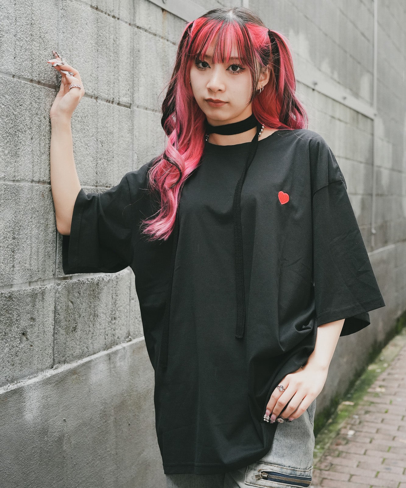 DEVICE select プレーン ワンポイント ハート刺繍T ビッグシルエット メンズ レディース