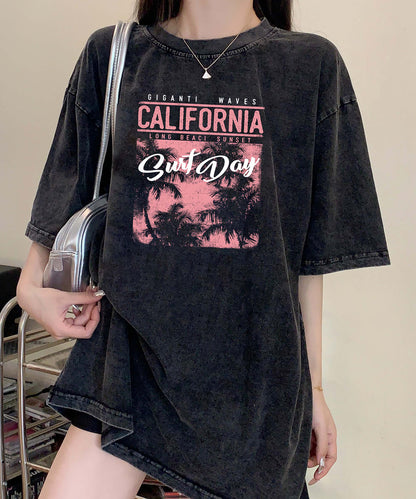 DEVICE select リゾート グラフィックプリント ピグメント 古着風 ビッグシルエット Tシャツ メンズ レディース
