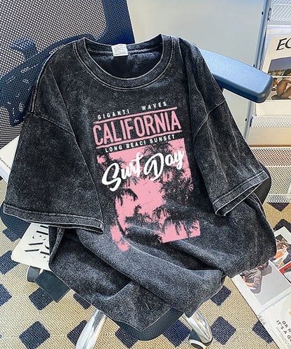 DEVICE select リゾート グラフィックプリント ピグメント 古着風 ビッグシルエット Tシャツ メンズ レディース
