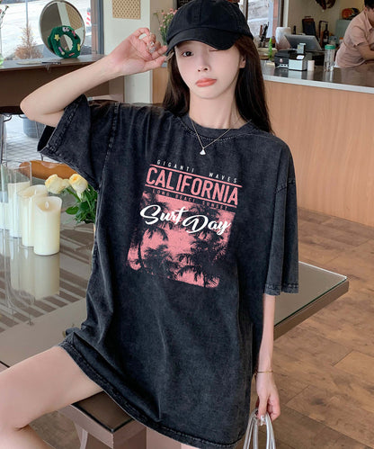 DEVICE select リゾート グラフィックプリント ピグメント 古着風 ビッグシルエット Tシャツ メンズ レディース