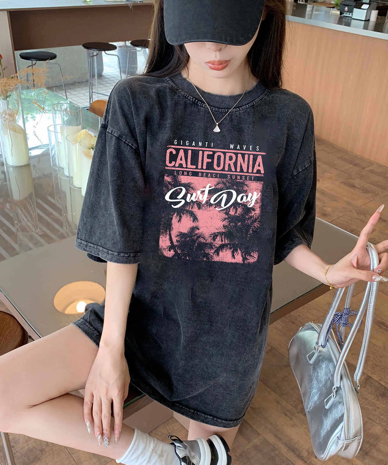 DEVICE select リゾート グラフィックプリント ピグメント 古着風 ビッグシルエット Tシャツ メンズ レディース