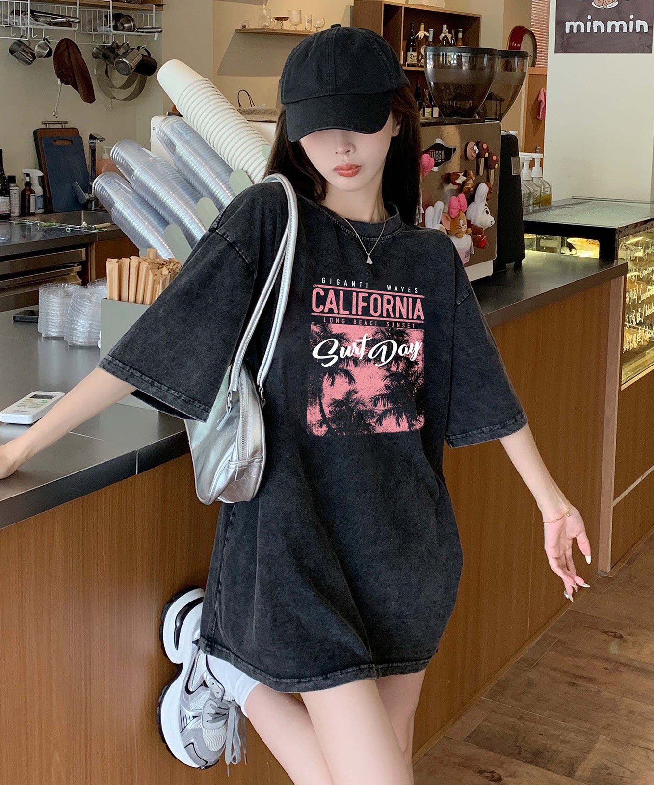 DEVICE select リゾート グラフィックプリント ピグメント 古着風 ビッグシルエット Tシャツ メンズ レディース