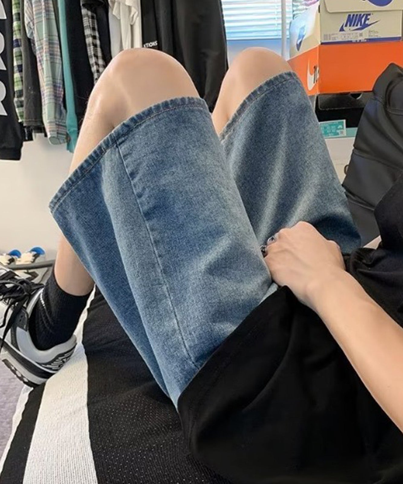DEVICE select ハーフ ウォッシュ デニム ワイド ショート パンツ ベルト付き ハーフパンツ メンズ レディース