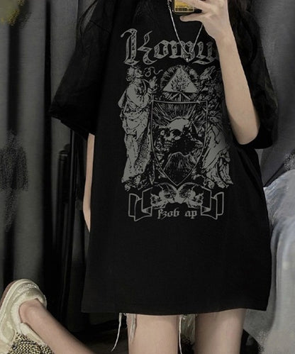 DEVICE select オーバーサイズ ドクログラフィック スカルプリント 半袖Tシャツ メンズ レディース
