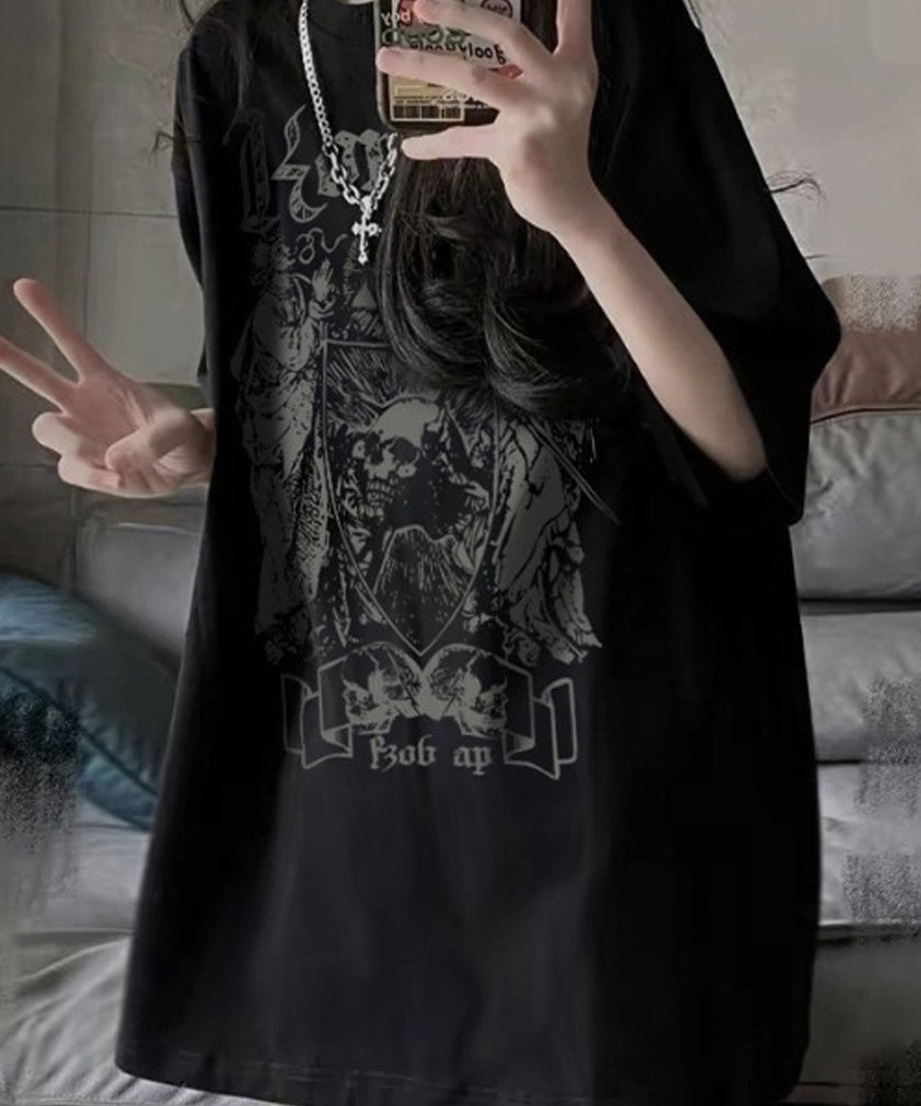 DEVICE select オーバーサイズ ドクログラフィック スカルプリント 半袖Tシャツ メンズ レディース