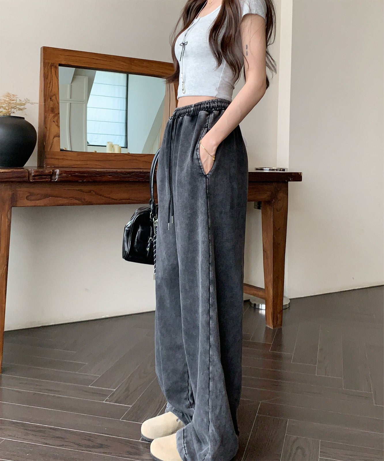 ピグメント ワイド イージー ルーズ スウェット パンツ メンズ レディース