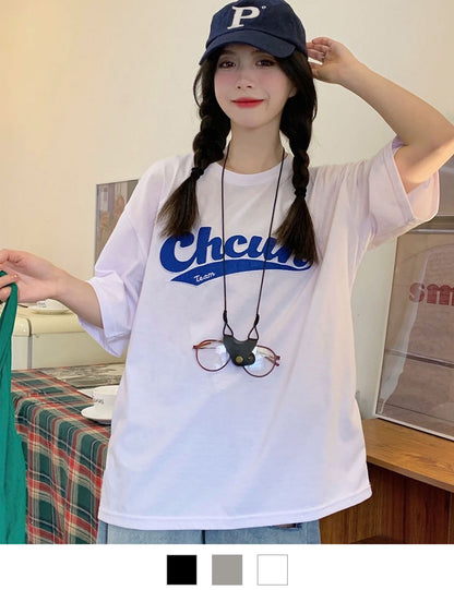 DEVICE select 韓国風 ビッグシルエット カレッジロゴ 刺繍Tシャツ メンズ レディース ユニセックス