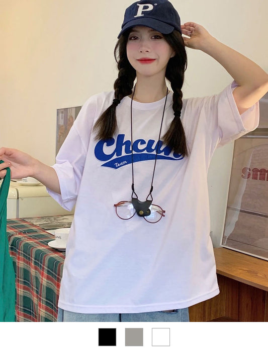 DEVICE select 韓国風 ビッグシルエット カレッジロゴ 刺繍Tシャツ メンズ レディース ユニセックス