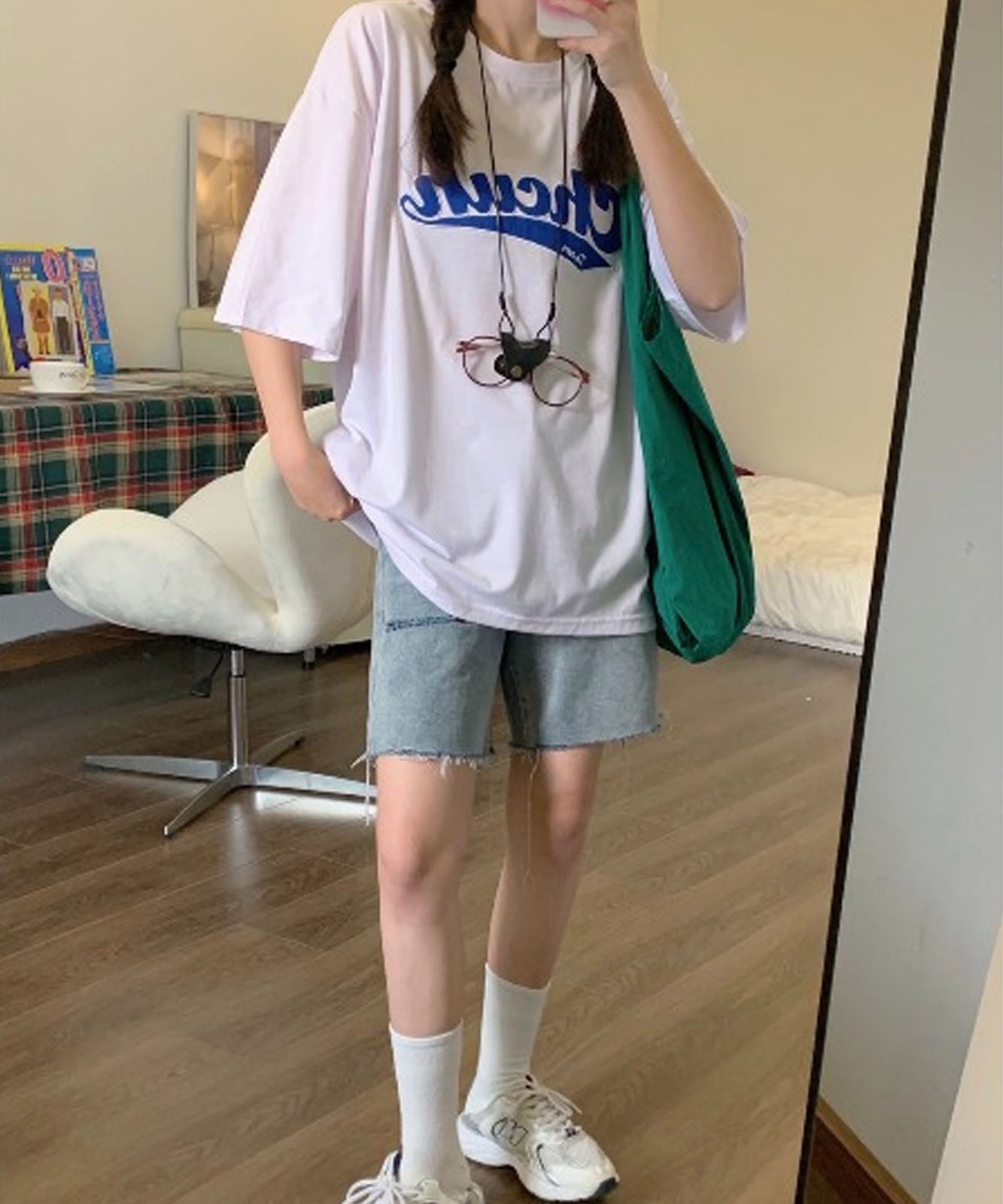 DEVICE select 韓国風 ビッグシルエット カレッジロゴ 刺繍Tシャツ メンズ レディース ユニセックス